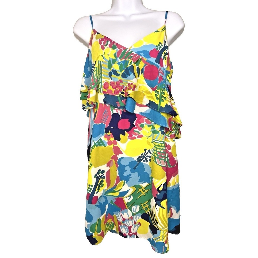 J.Crew Tropical Floral Ruffle Cami Mini Dress Resortwear Size 4 Tiered Sun Dress